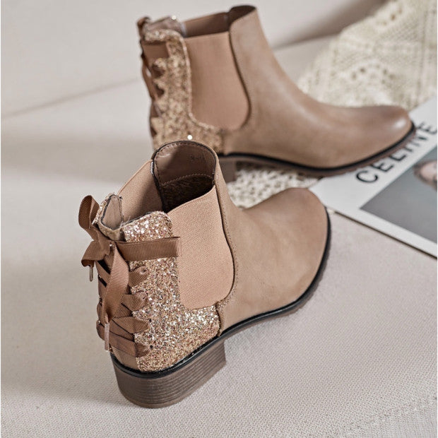BOTTINES femmes plates pailletées LILIE TAUPE