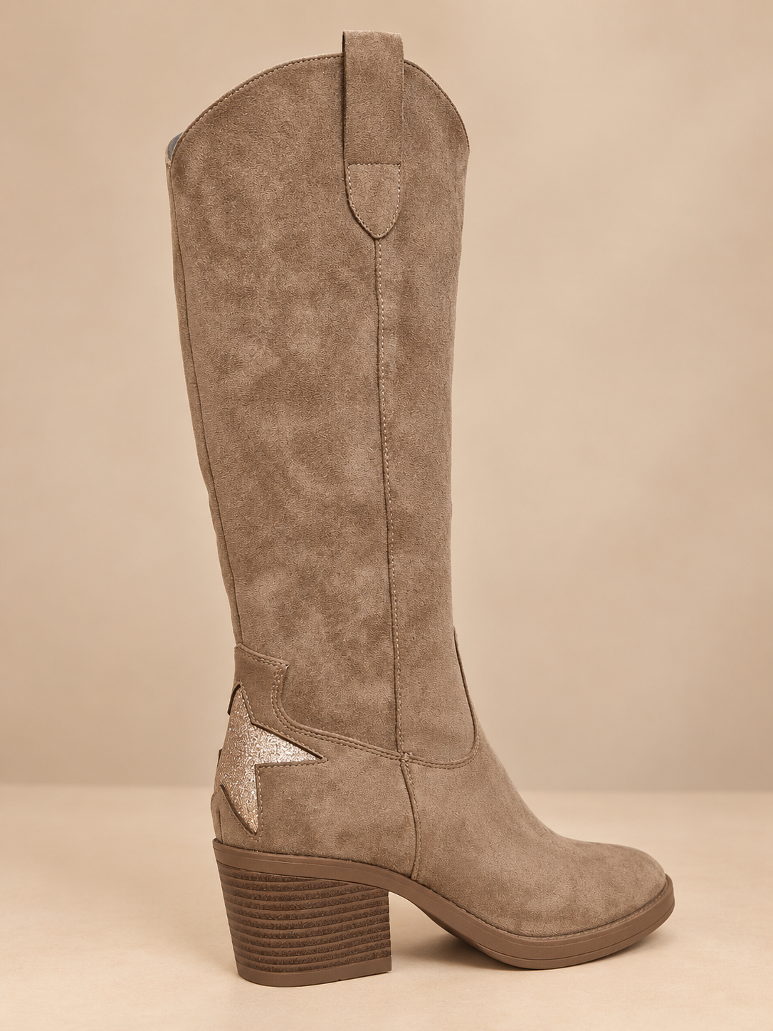 Bottes santiags femme beige à étoile
