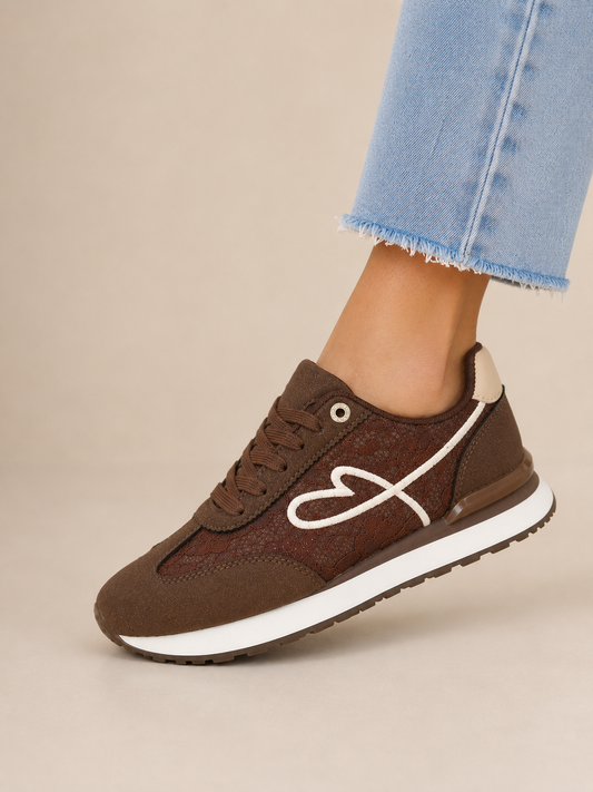 Baskets femme marron en dentelle