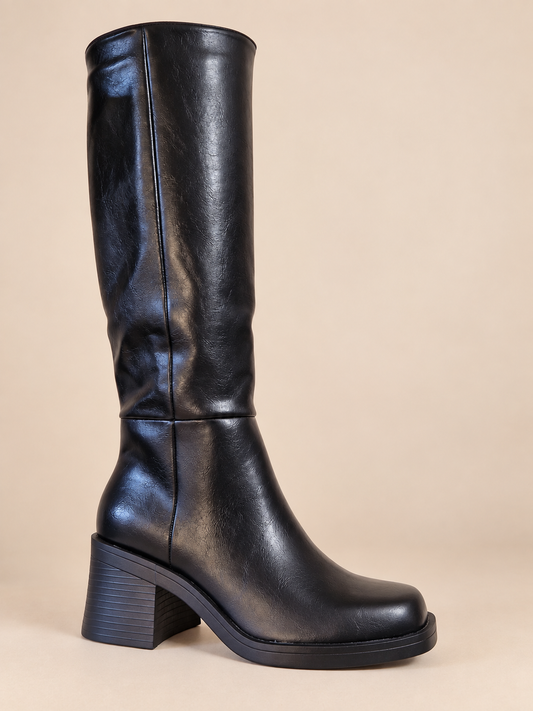 Bottes femme noires à talon carré