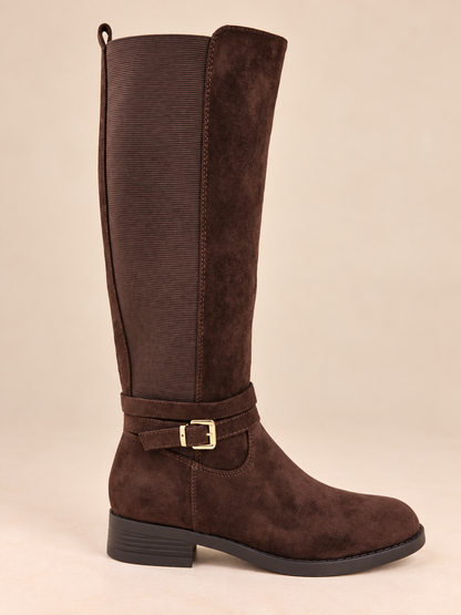 Bottes femme marron chocolat à boucle dorée