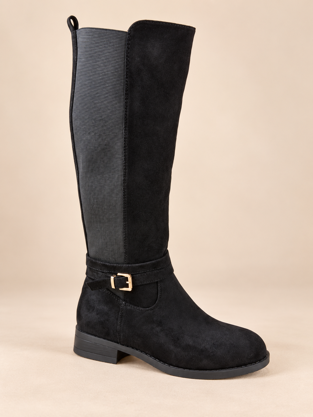 Bottes femme noires à boucle dorée