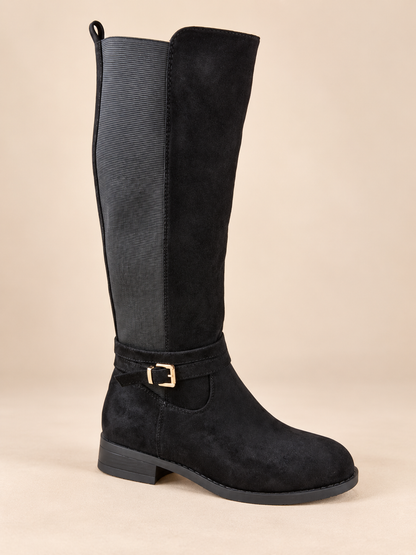 Bottes femme noires à boucle dorée