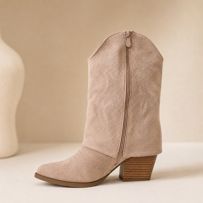 Bottines santiags retroussées femme taupe