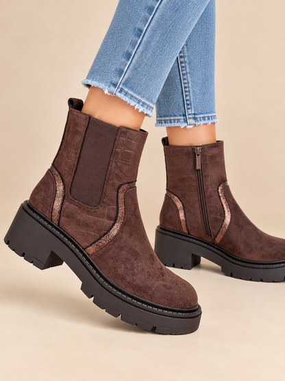 Bottines femme marron chocolat à semelle crantée