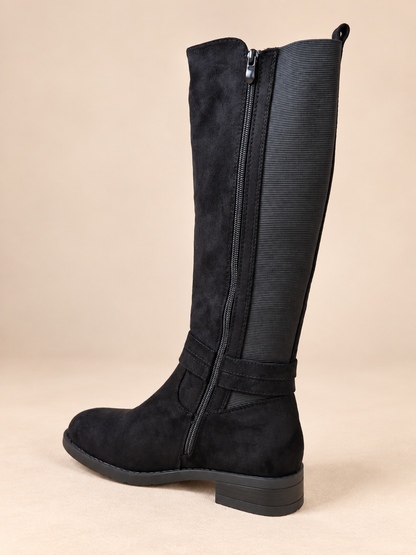 Bottes femme noires à boucle dorée