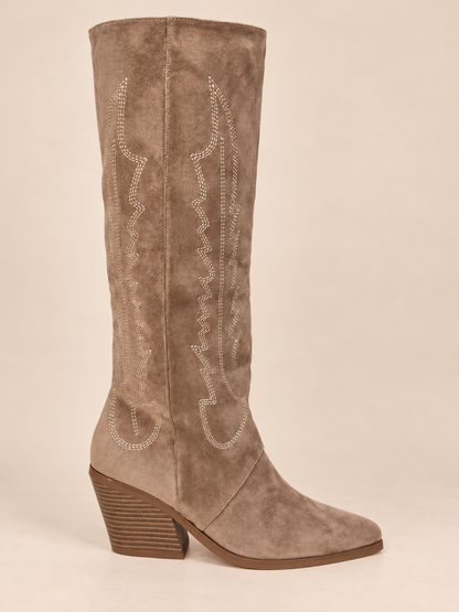 Bottes santiags femme en suédine taupe