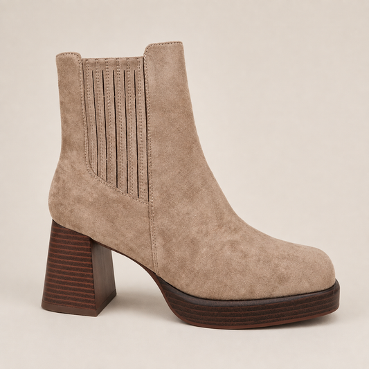 Bottines femme beige taupe à talon et plateforme
