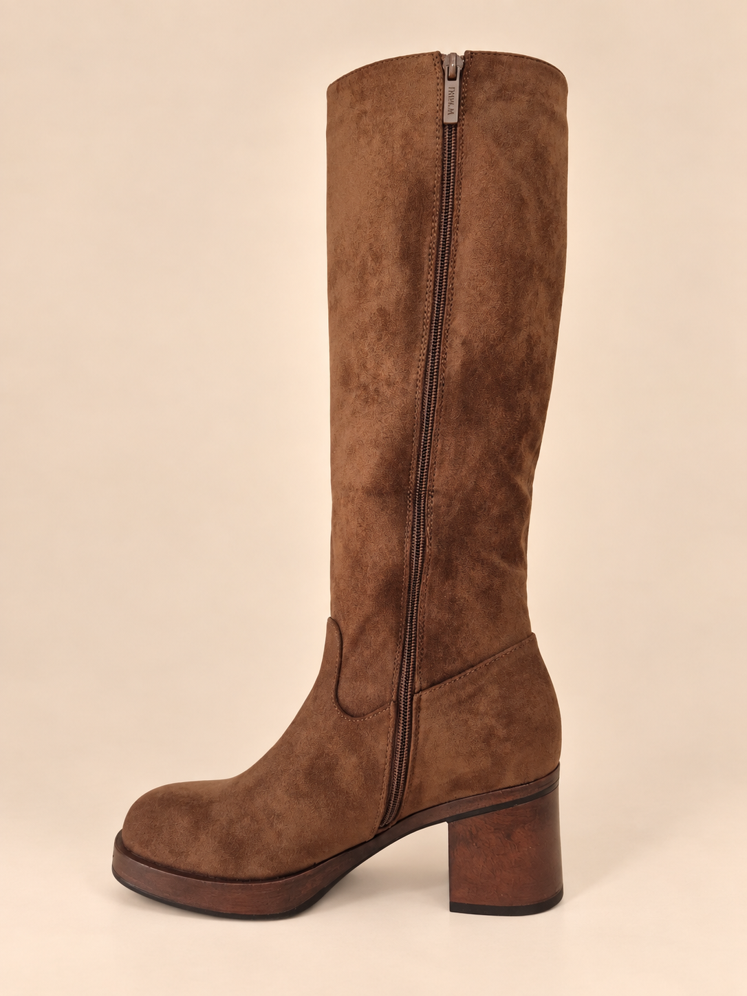 Bottes hautes marron femme effet suédine à talon - autre angle