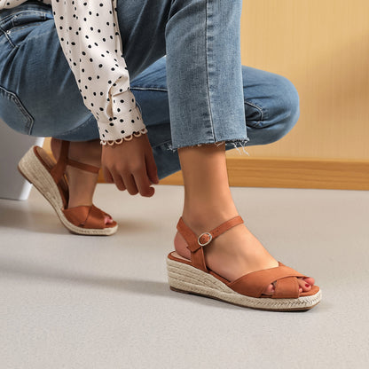 Sandales Espadrilles Compensées en Suédine Camel