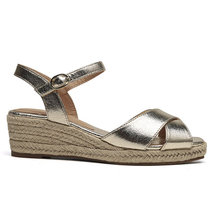 Sandales compensées espadrilles couleur dorée