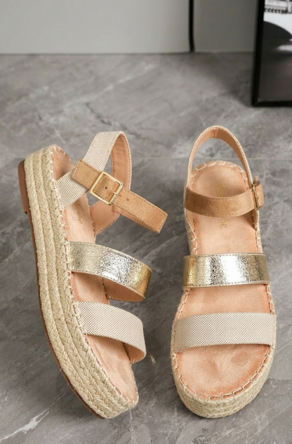 Sandales Plateformes Style Espadrilles Beige Dorée